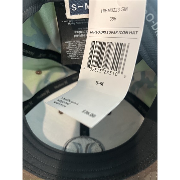 Hurley H2O Dri Super Icon Camo Black Gray Patch Hat S/M‎ Small Medium - Picture 7 of 7